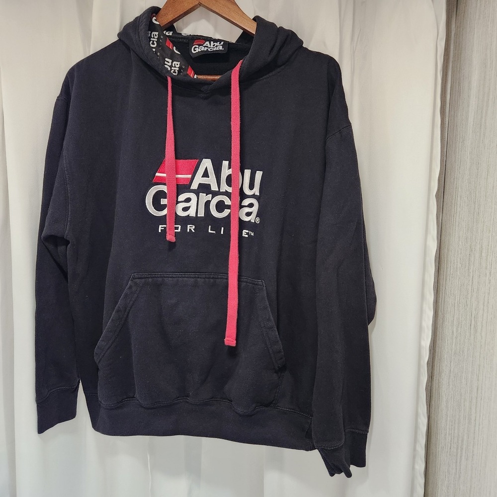 Abu Garcia Hoodie Mens Medium Black Pullover Sweatshirt Embroidered Fishing